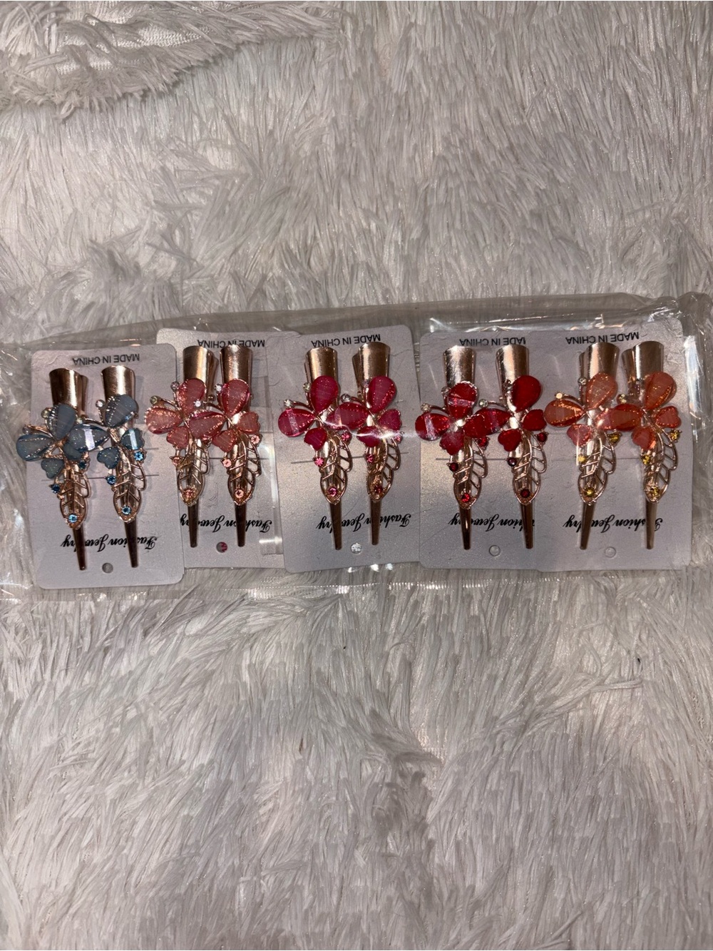 Metallic Rhinestone Hair Clips Lot of 5